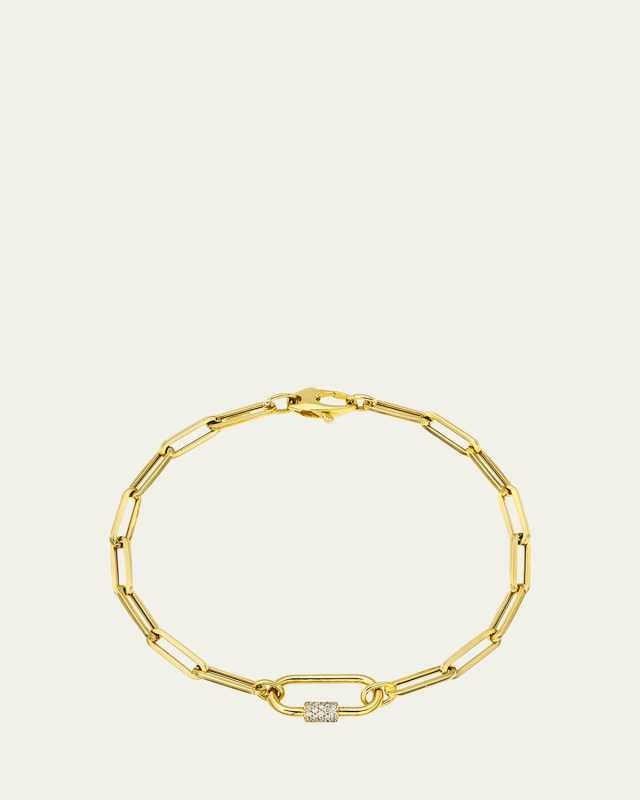 14K Yellow Gold Large Paper Clip Chain Bracelet with Diamond Carabiner